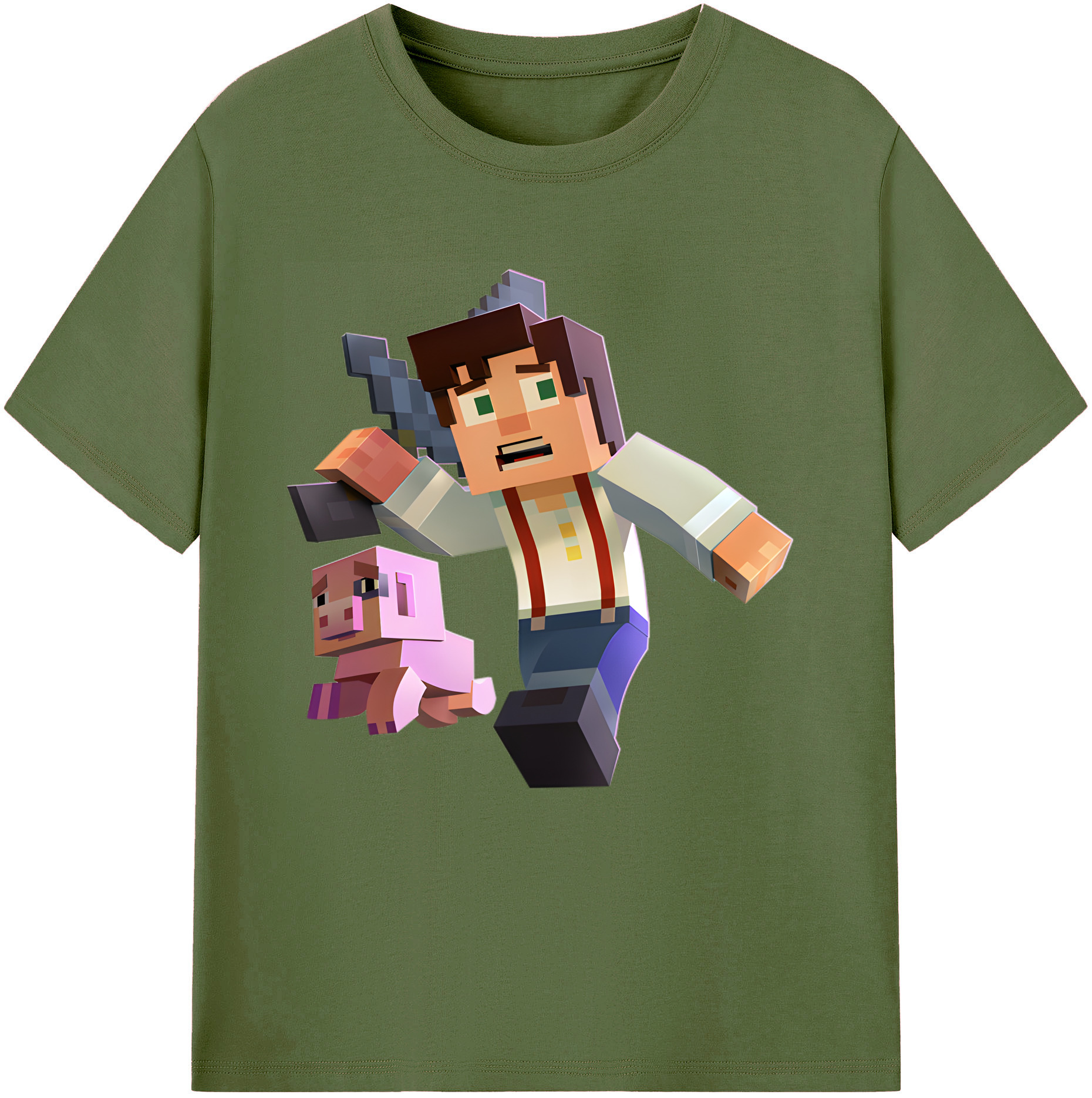 （画像用） マインクラフト ブロックの世界 Minecraft MC Block world 綿100％半袖Tシャツ（フロントプリント）